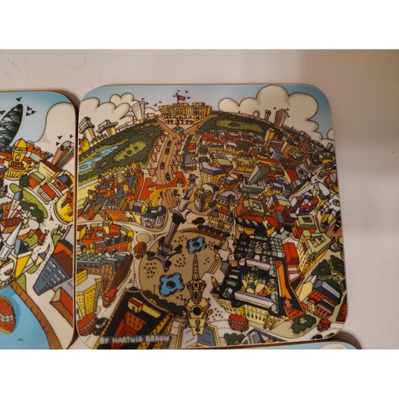 6 Hartwig Braun Cork Backed Coasters, Paris Grane Roue Millinuem Dome Big Ben - Picture 5 of 9